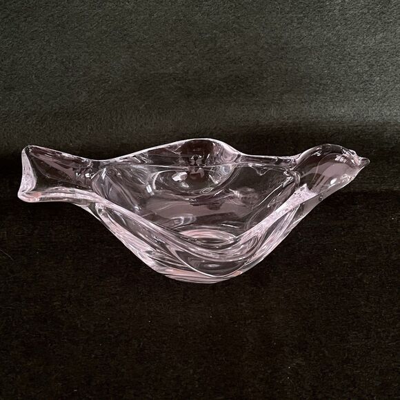 Vintage Art Vannes France Clear Crystal Glass Dove Bird Dish Bowl Figurine - Picture 4 of 9